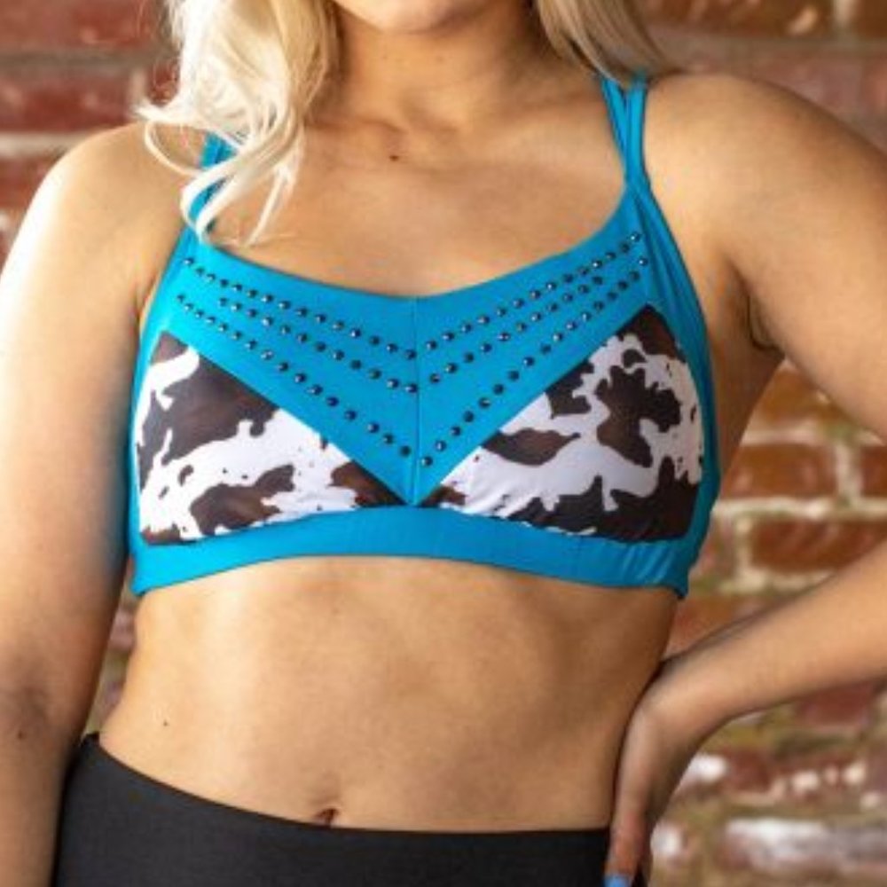 THE TALLULAH COWPRINT/STUDDED BRALETTE